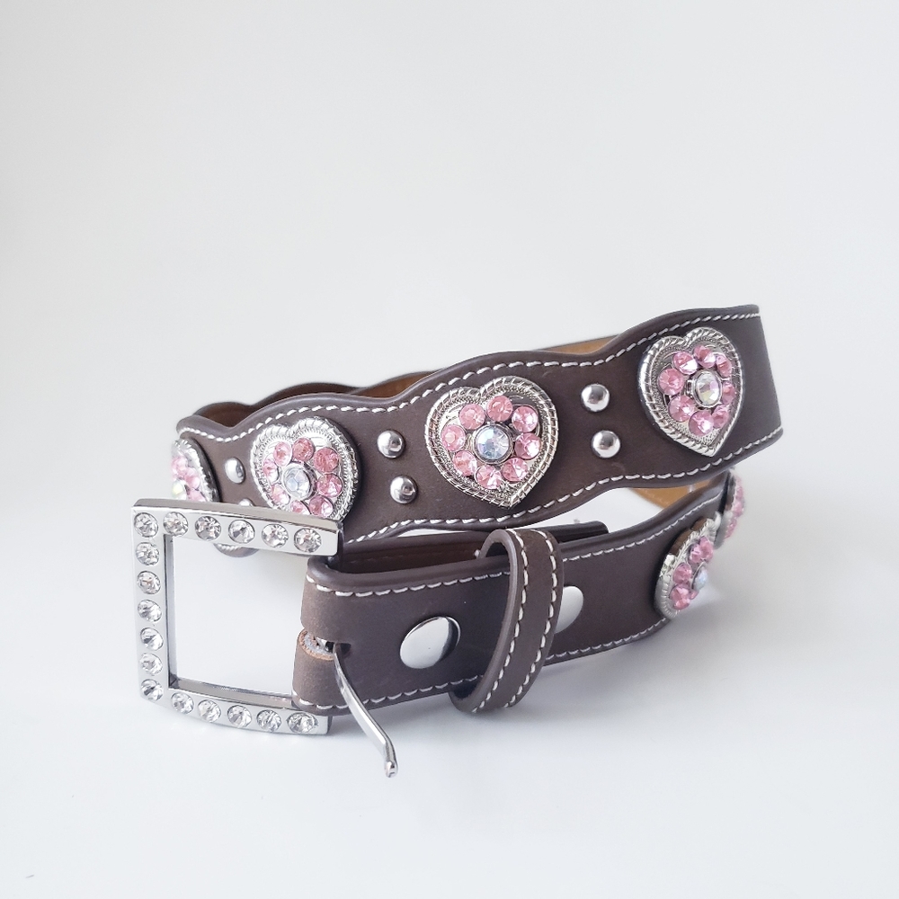 Nocona Belt Co Pink Rhinestone Heart Belt